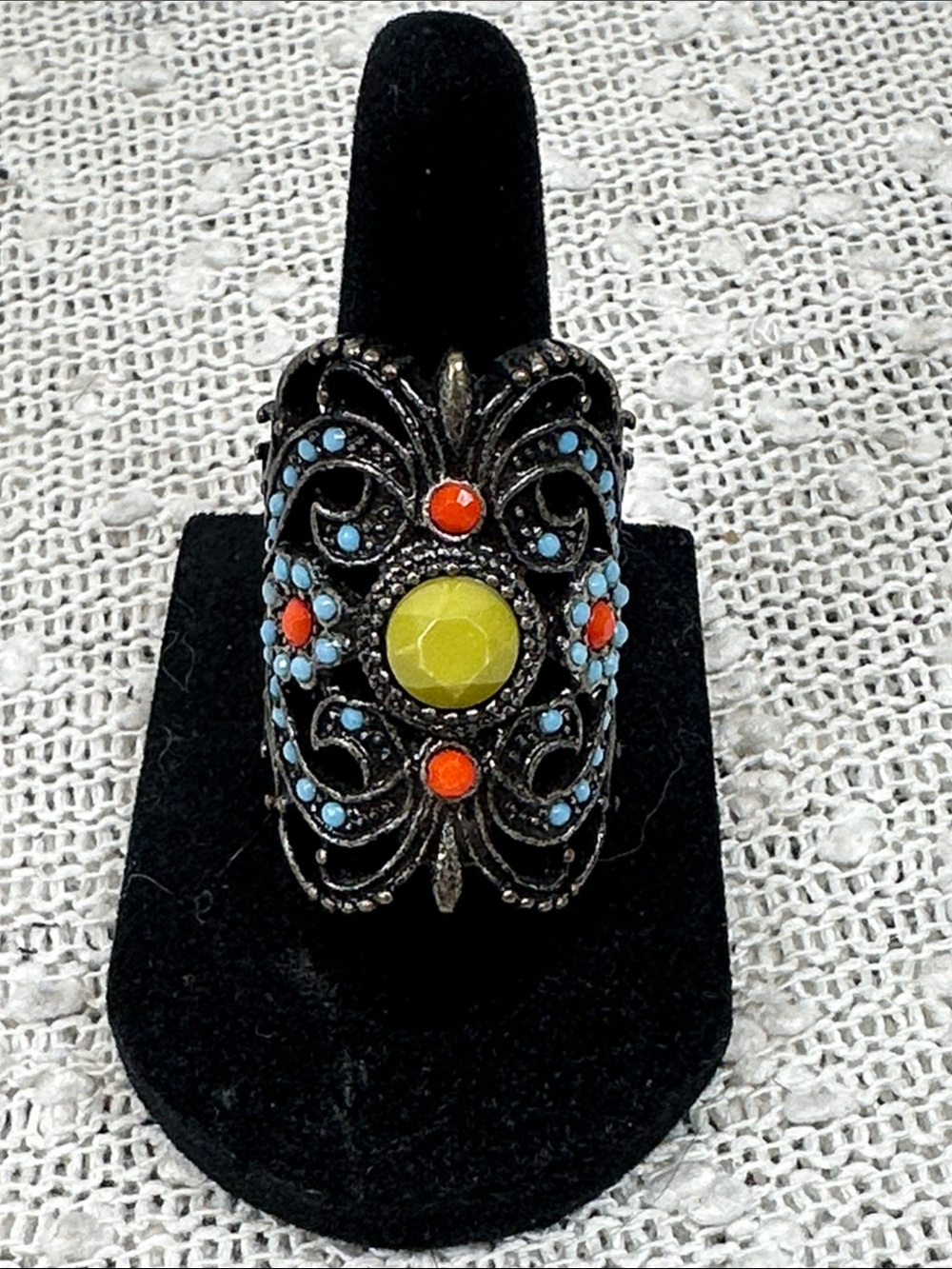 Chunky Southwestern Style Ornate Geometric Ring Size 7